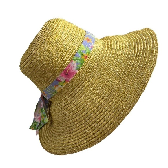 Tropical Trends 100% Natural Straw Hat One Size Wide Brim Beach Floral S… - Picture 4 of 8